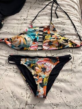 TiniBikini Floral Black Multicolor Strappy Bikini